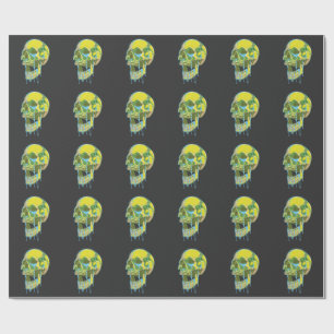 Neon Dripping Skull Illustration – Bold Grunge Art Wrapping Paper