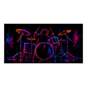 Neon Drummer Art Poster