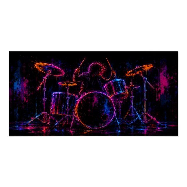Neon Drummer Art Poster (Front)