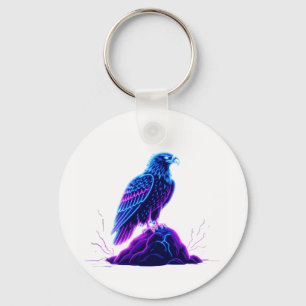 Neon Eagle on Glowing Rock – Cyberpunk Style Key Ring