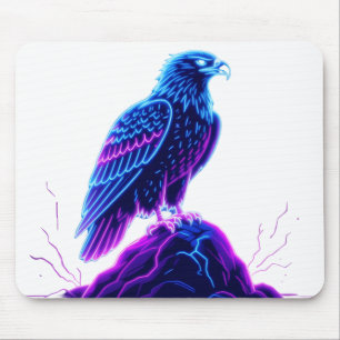 Neon Eagle on Glowing Rock – Cyberpunk Style Mouse Mat