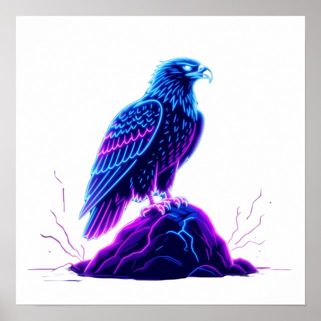 Neon Eagle on Glowing Rock – Cyberpunk Style Poster (Front)