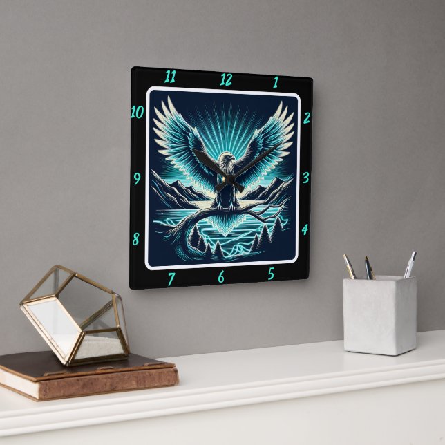 Neon Eagle Radiance Timepiece Square Wall Clock (Office)