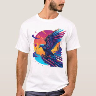 Neon Eagle Synthwave Retro Sunset Cyber Art T-Shir T-Shirt