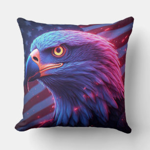 Neon Eagle with American Flag – Futuristic Patriot Cushion