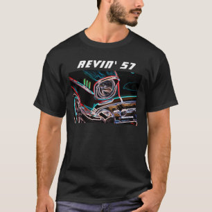Neon Effect Chevy Revin' 57 Classic Car Side  T-Shirt