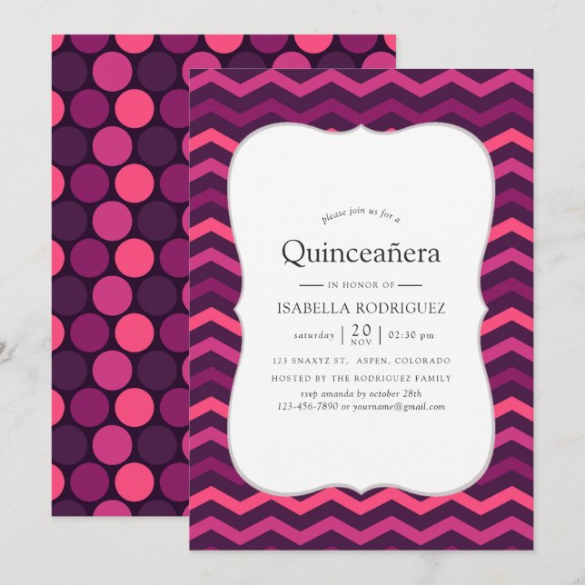 Neon effect purple and pink Quinceanera Invitation (Front/Back)