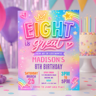 Neon Eight Is Great Birthday Invitation