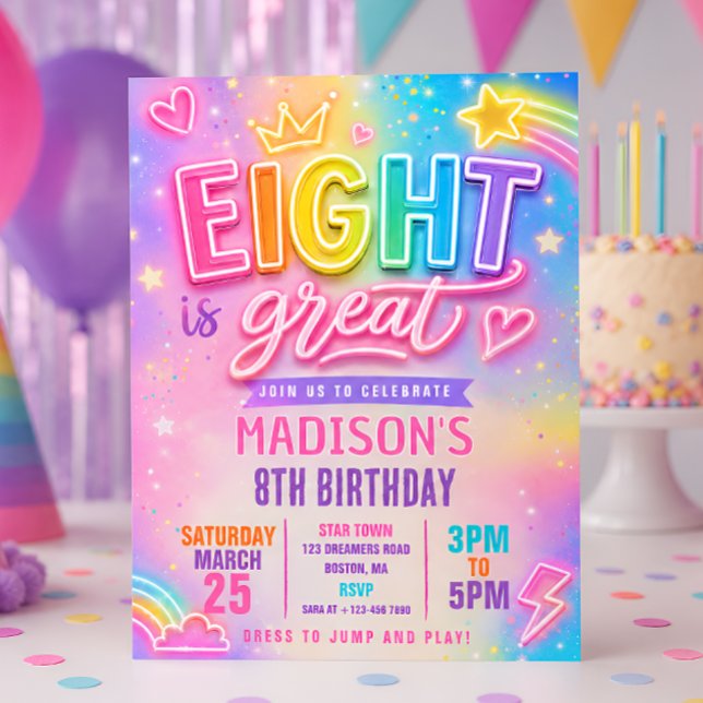 Neon Eight Is Great Birthday  Invitation (Creator Uploaded)