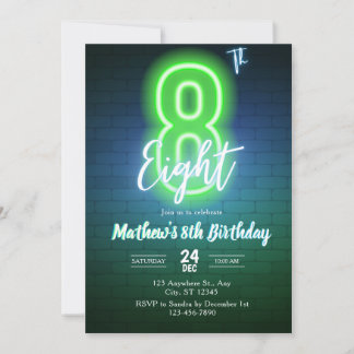 Neon eighth birthday Invitation