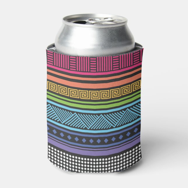 Neon Eighties Aztec Tribal Andes Pattern Can Cooler (Can Front)