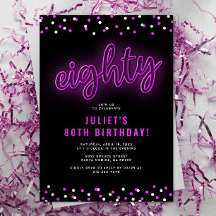 Neon Eighty Birthday Party Invitation