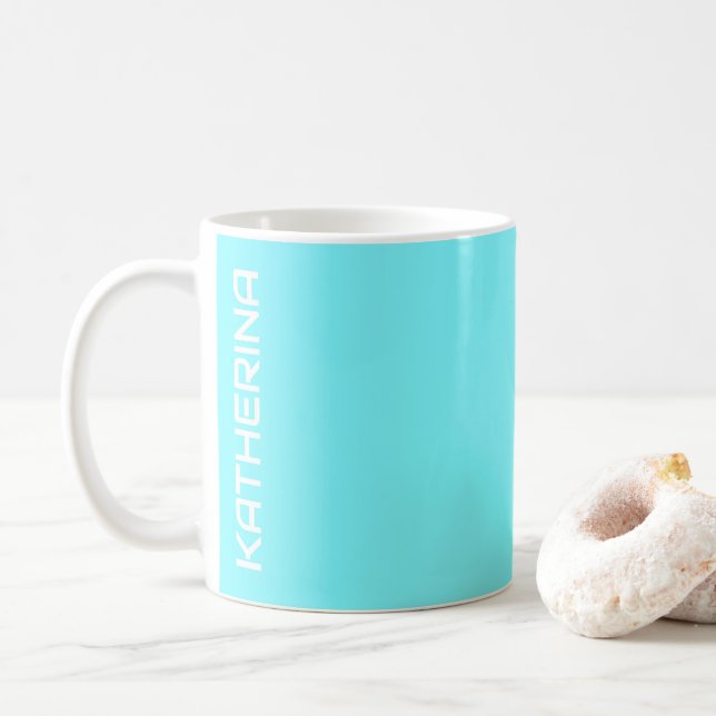 Neon Electric Blue Solid Colour Personalised  Coffee Mug (With Donut)