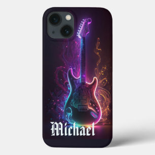 Neon Electric Guitar Music Personalised Name iPhone 13 Case