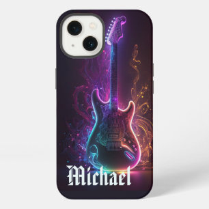 Neon Electric Guitar Music Personalised Name iPhone 13 Case