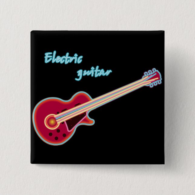 Neon Electric Guitar Retro 80s Rock Music 15 Cm Square Badge (Front)