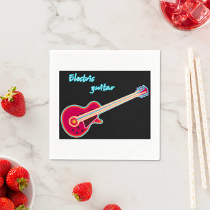 Neon Electric Guitar Retro 80s Rock Music Napkin