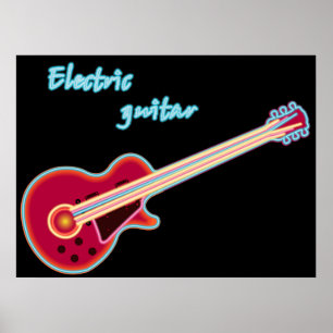 Neon Electric Guitar Retro 80s Rock Music Poster
