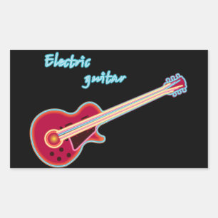 Neon Electric Guitar Retro 80s Rock Music Rectangular Sticker