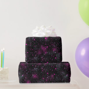 Neon Electric Pink Glow Black Glitter Pattern Wrapping Paper