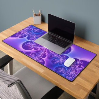 Neon Electric Purple Fractal Bubble Desk Mat
