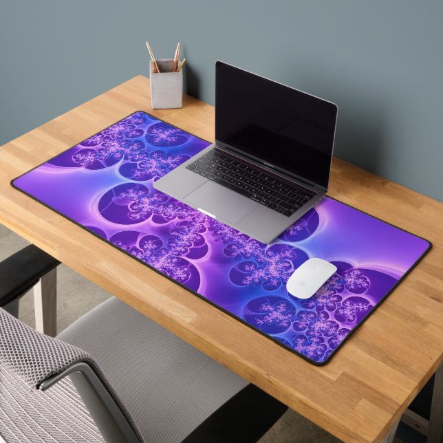 Neon Electric Purple Fractal Bubble Desk Mat (Office 2)
