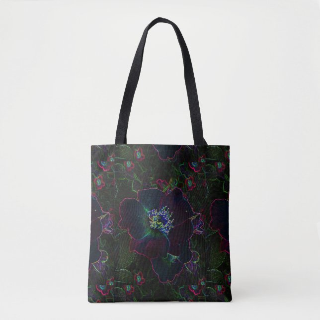 Neon Electric Rose Flower Garden Abstract Tote Bag (Front)
