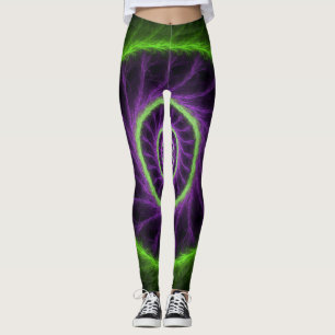 Neon Energy Spiral – Green & Purple Fractal Vortex Leggings