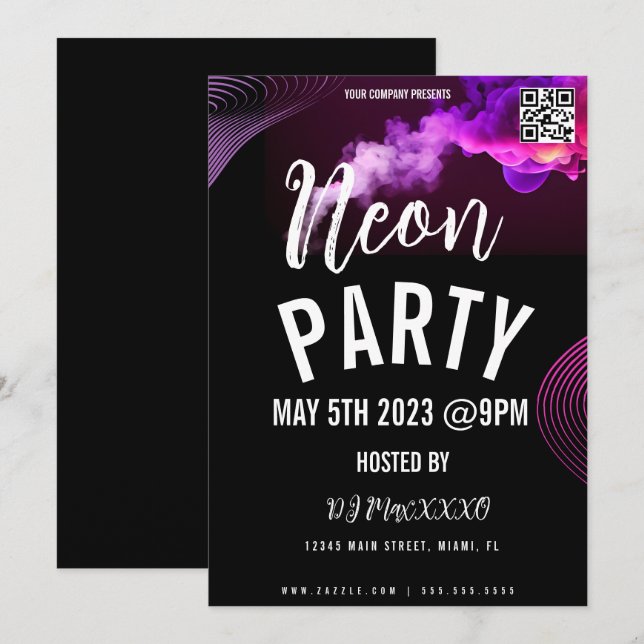 Neon Event Party Bar Club Flyer Invitation (Front/Back)