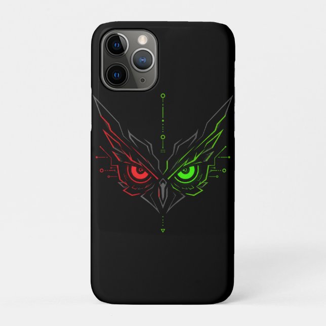 Neon Evil Owl Tech Tribal Cybernetic Art Case-Mate iPhone Case (Back)