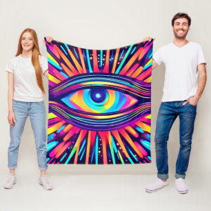 Neon Eye of the Cosmos Fleece Blanket
