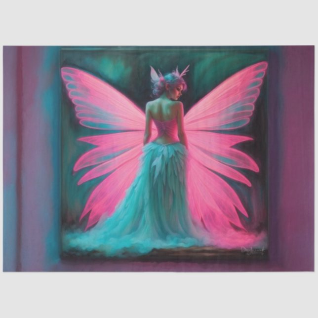 Neon Fairy Glow | Electric Fantasy Art Decoupage  Tissue Paper (Front)
