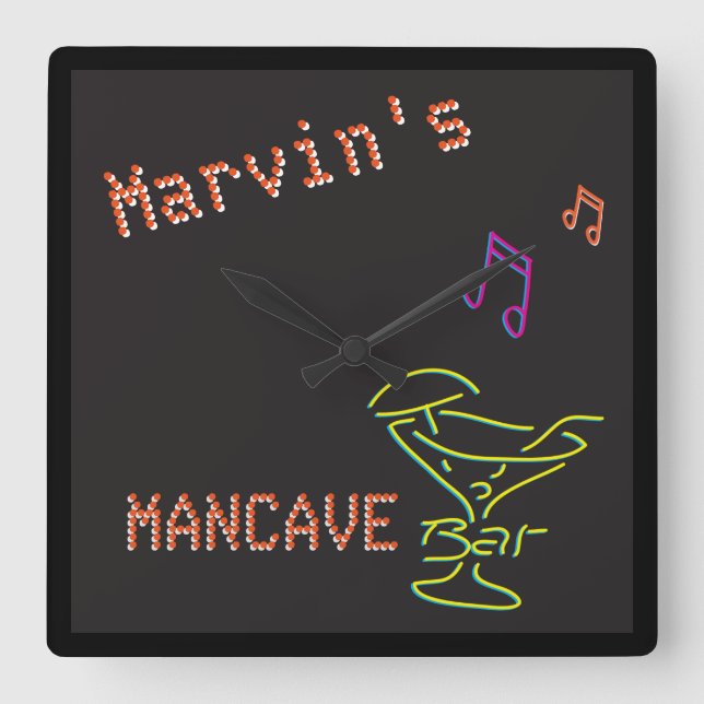 Neon Fake Mancave Tavern Two Square Wall Clock (Front)