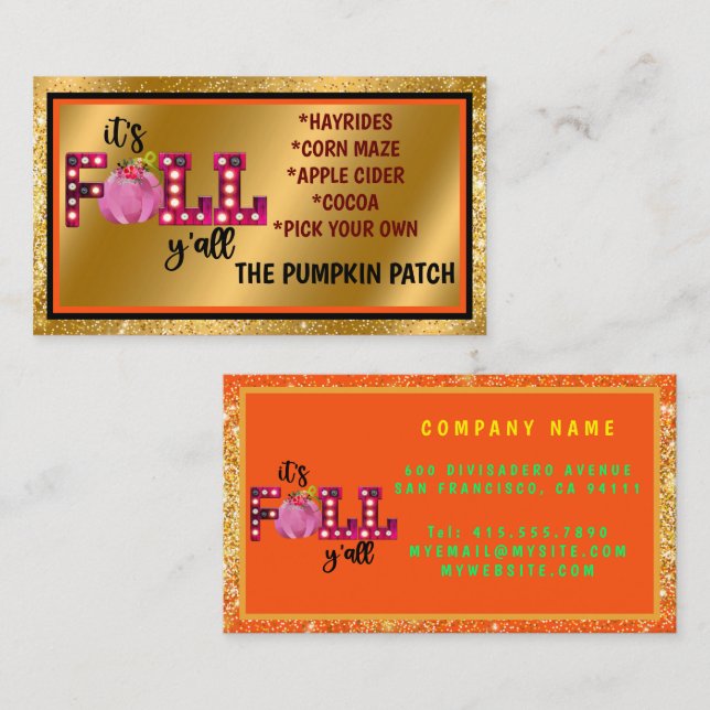 Neon Fall Autumn Customise Text and Colour Business Card (Front/Back)