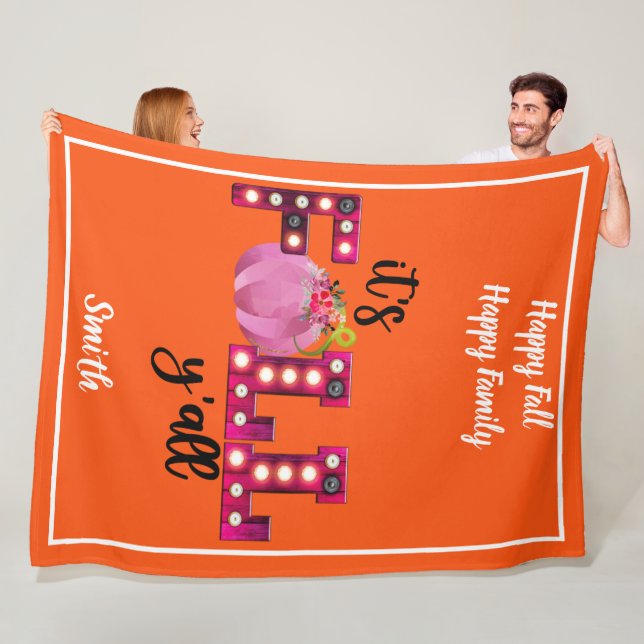Neon Fall Autumn Customise Text and Colour Fleece Blanket (In Situ)