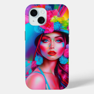 Neon Fantasy Floral Portrait  iPhone 15 Case