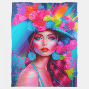 Neon Fantasy Floral Portrait Fleece Blanket