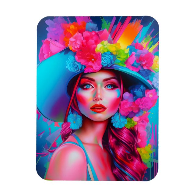 Neon Fantasy Floral Portrait  Magnet (Vertical)