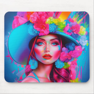Neon Fantasy Floral Portrait Mouse Mat
