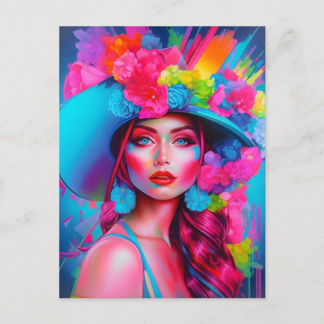 Neon Fantasy Floral Portrait  Postcard (Front)