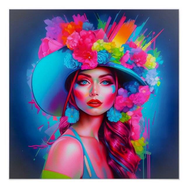 Neon Fantasy Floral Portrait  Poster (Front)