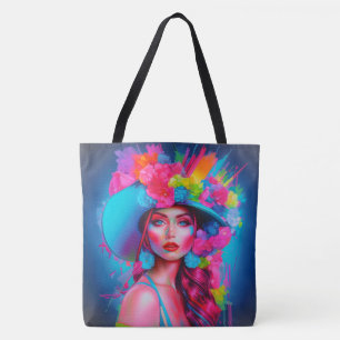 Neon Fantasy Floral Portrait Tote Bag