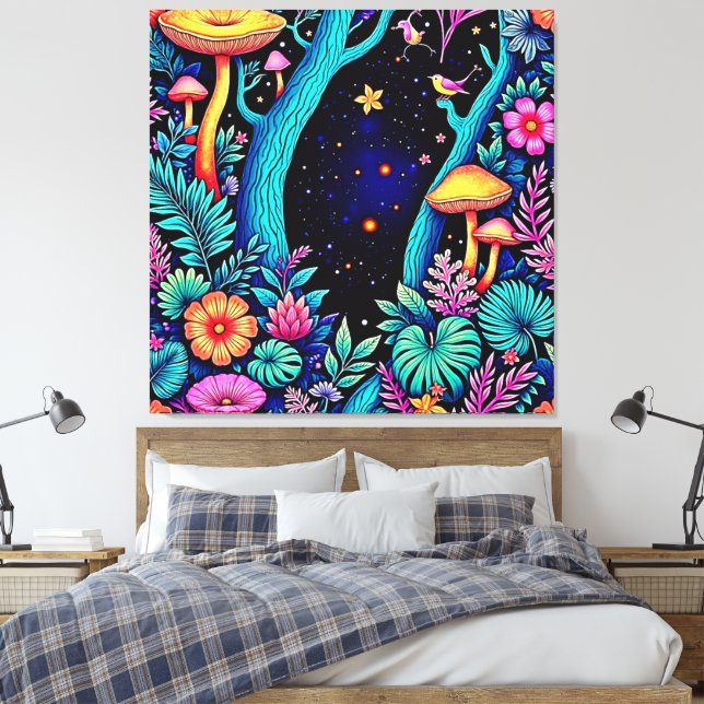 Neon Fantasy Forest Night Glow Design Canvas Print (Insitu(Bedroom))