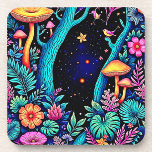 Neon Fantasy Forest Night Glow Design Coaster
