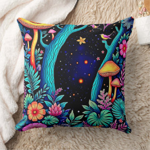 Neon Fantasy Forest Night Glow Design Cushion