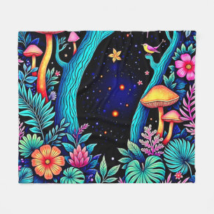 Neon Fantasy Forest Night Glow Design Fleece Blanket
