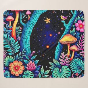 Neon Fantasy Forest Night Glow Design Sherpa Blanket