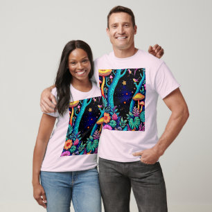 Neon Fantasy Forest Night Glow Design T-Shirt