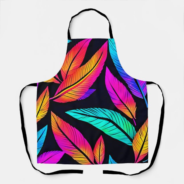 Neon Feather Pattern Vibrant Art Apron (Front)