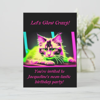 Neon Feline Fiesta: Teen Girl Birthday Collection Invitation